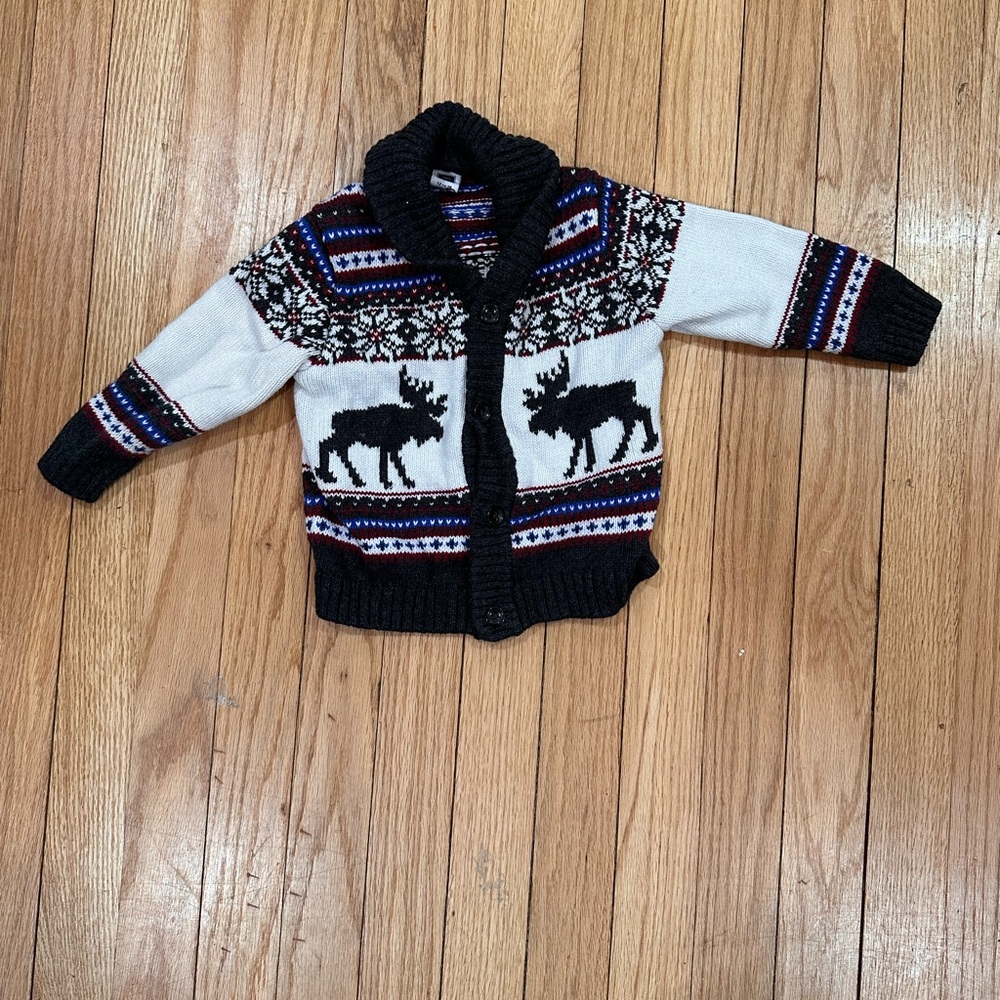 Janie and Jack Black and White Moose Sweater